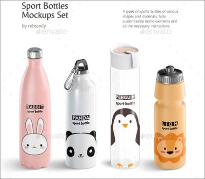 Sport Bottles Mockup PSD Set