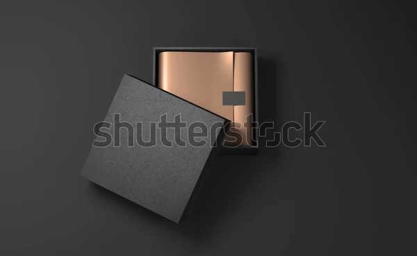 Square Black Gift Box Mockup with Golden Wrapping Paper