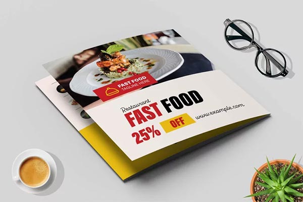 Square Food Menu Trifold Brochure Design Template