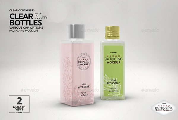Square PET Plastic Bottles Packaging Mockup