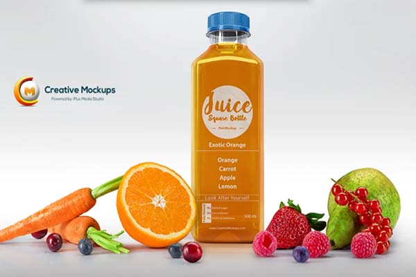 Square Plastic Juice Bottle Mockup