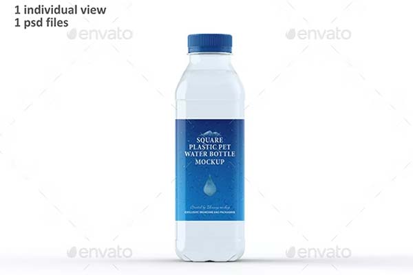 Square Plastic Pet Water Bottle Mockup