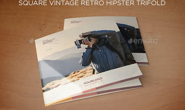 Square Retro Vintage Hipster Trifold  Brochure