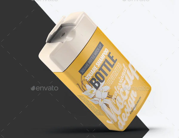 Square Shampoo Plastic Bottle Mock-Up