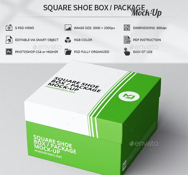 Square Shoe Box & Package Mock-Up