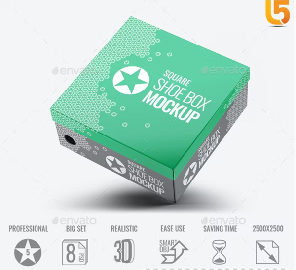 Square Shoe Box Mock-up Template