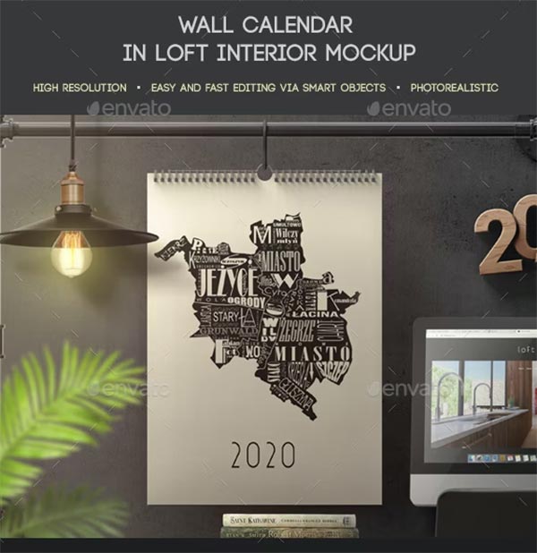Square Wall Calendar In Loft Interior Mockup