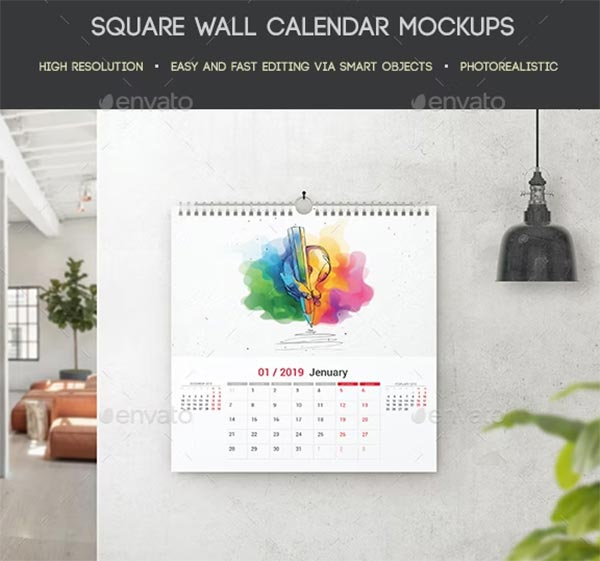 Square Wall Calendar Mockups