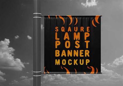 Square Lamp Post Banner Mock-Up Template