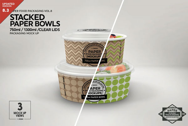 Stacked Paper Bowls Packaging Mockup