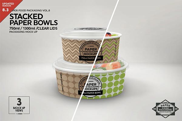 Stacked Paper Bowls Packaging Mockup