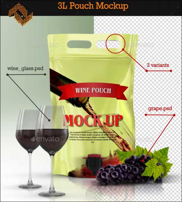 Stand Up Wine Pouch Bag Mockup
