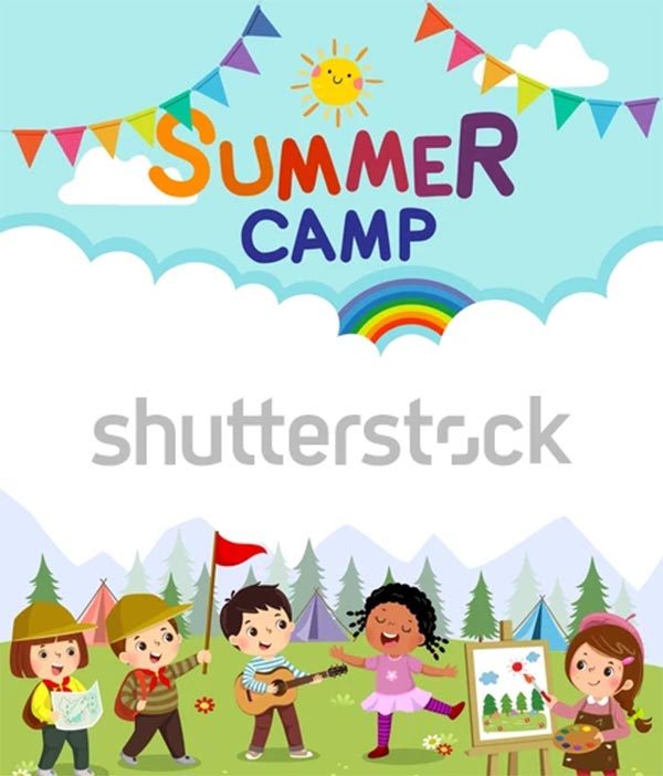 Summer Camp Kids Tri-Fold Vector Brochure