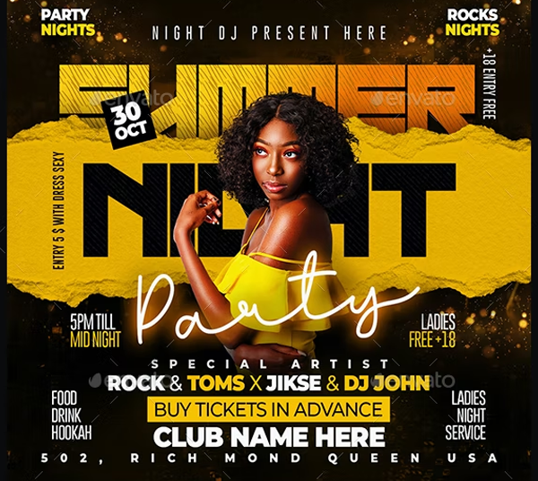 Summer Night Female Dj Flyer Template