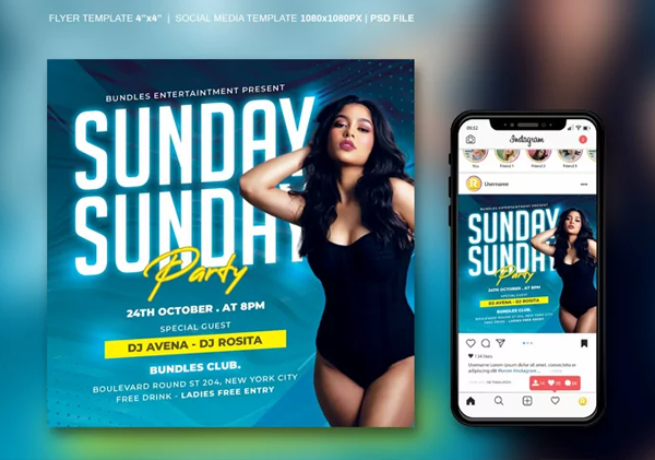 Sunday Party Dj Flyer Template