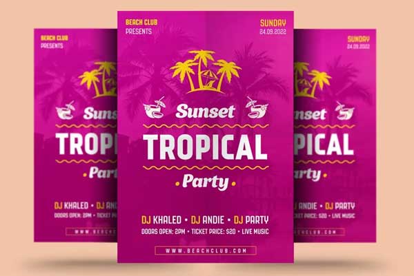 Sunset Tropical Party Flyer Templates