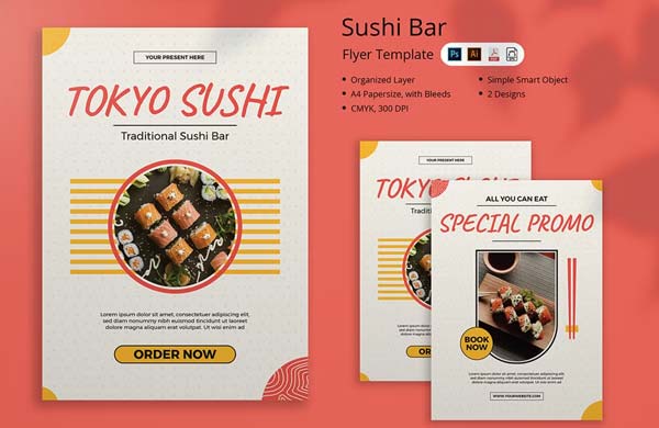 Sushi Bar Flyers with Japanese Food