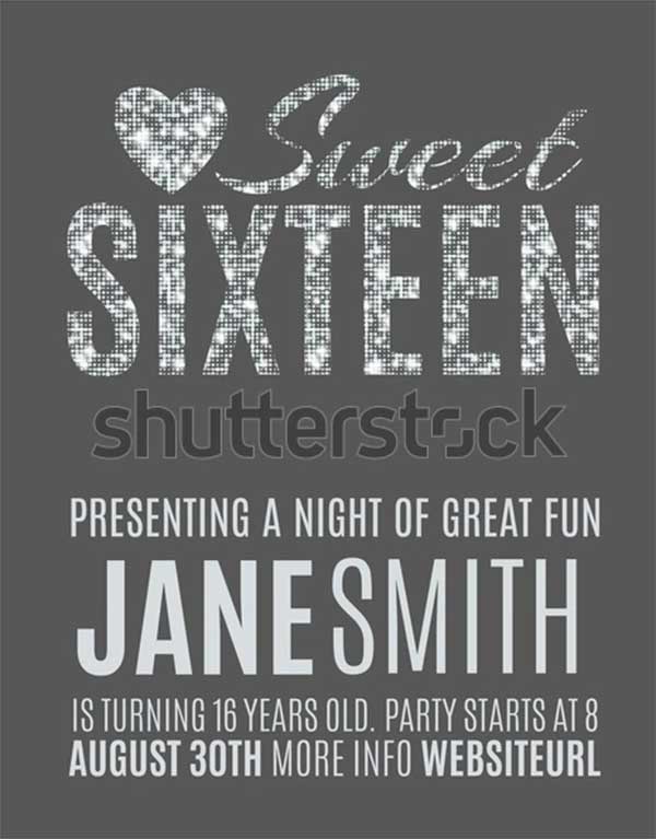 Sweet Sixteen Glitter Party Invitation