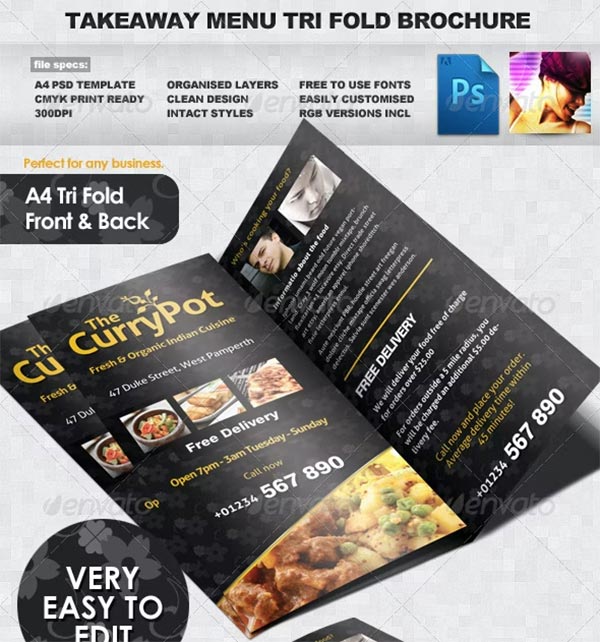 Takeaway Food Menu Trifold Brochure Template
