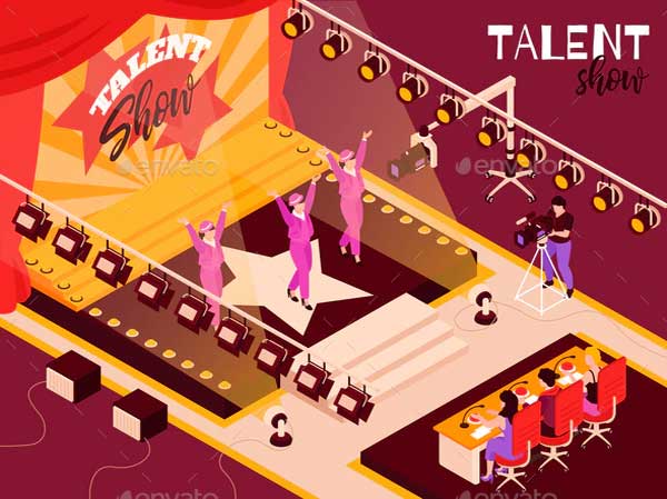 Talent Show Isometric Composition Brochure