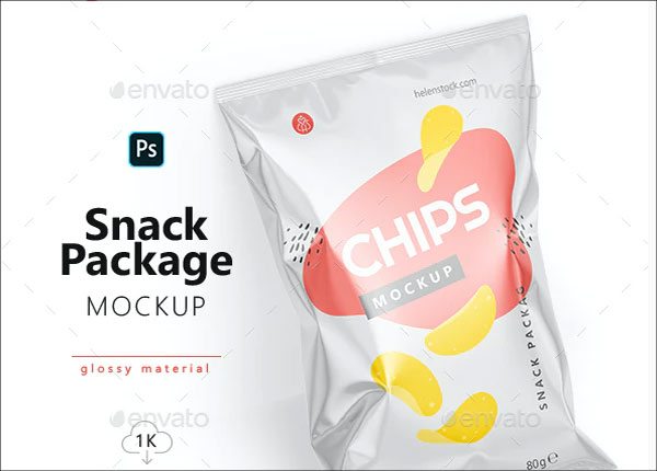 Tilted Glossy Snack Package Mockup