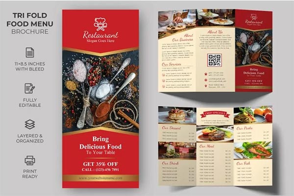 Tri-fold Food Menu Brochure Template
