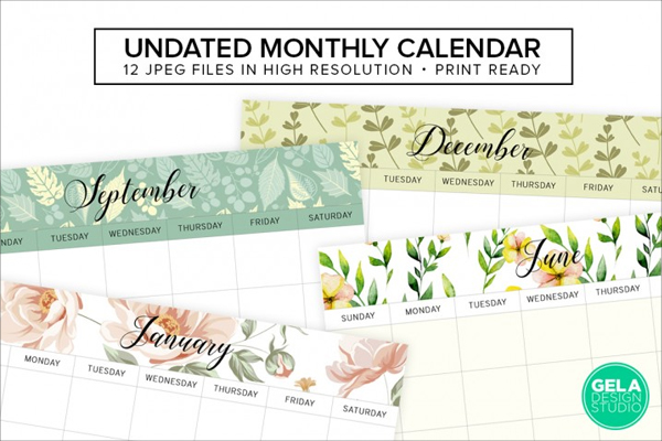 Undated Monthly Calendar