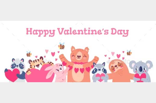 Valentines Day Banner with Animals