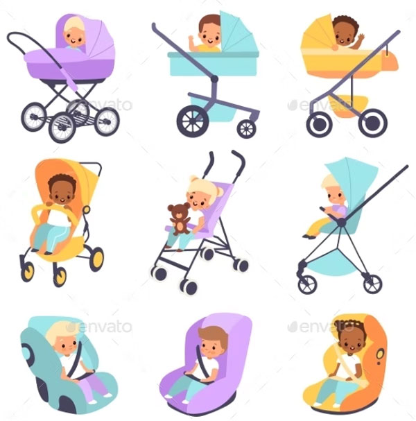 Vector Baby Stroller Templates