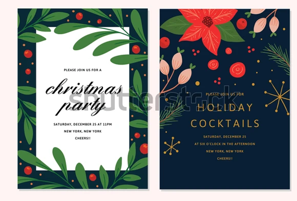Vector Floral Christmas Party Invitations