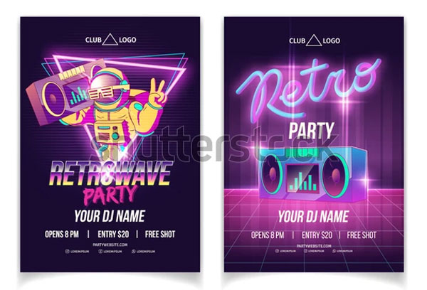 Vector Retro Music Party Flyer Template