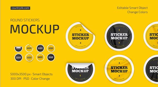 Vector Round Stickers Mockup Set