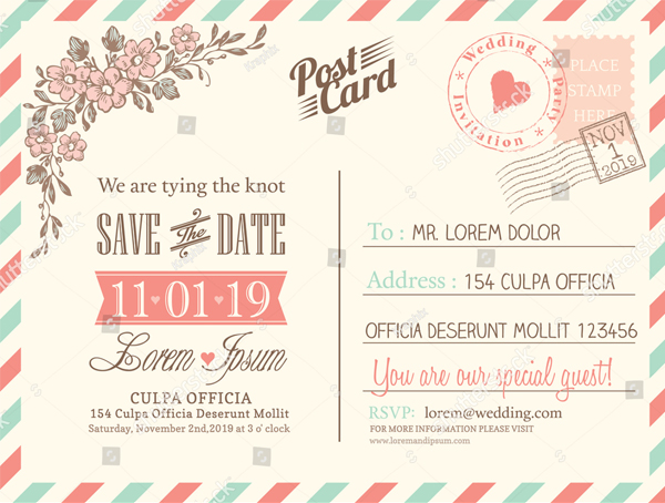 Vector Wedding Invitation Postcard