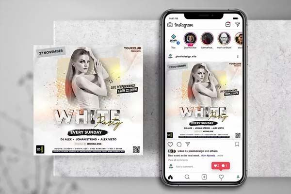 Vector White Party Night Instagram Flyer Design