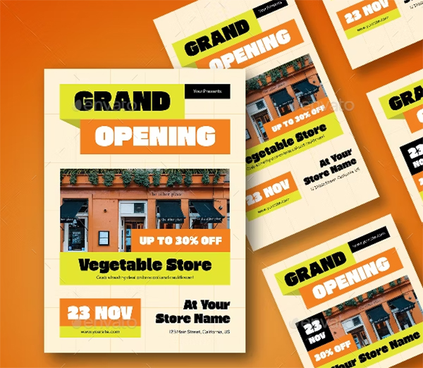 Vegetable Store Grand Opening Flyer Set