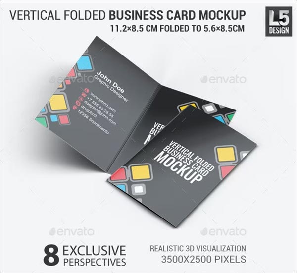 Vertical Folded Business Card Mock-Up