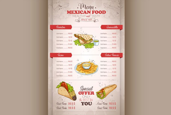 Vertical Mexican Food Menu Flyer