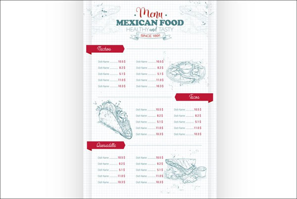 Vertical Scetch of Mexican Food Menu Flyer