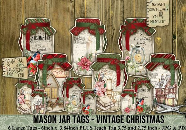 Vintage Christmas Mason Jars
