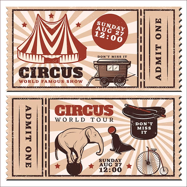 Vintage Circus Show Advertising free Tickets