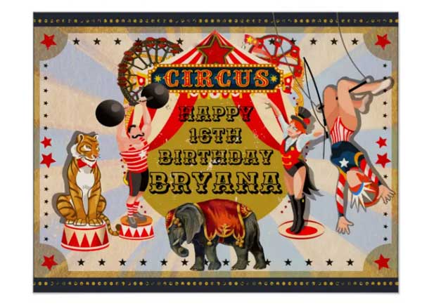 Vintage Retro Circus Birthday Party Custom Banner