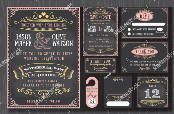 Vintage Wedding Invitation Chalkboard Design Sets