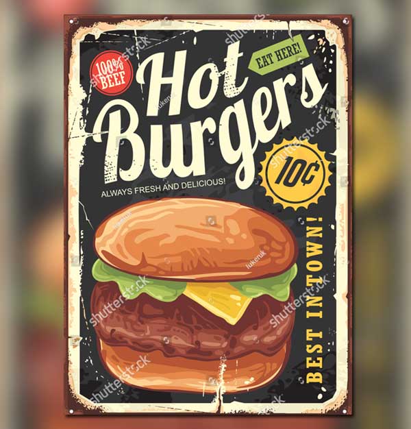Vintage Hot Burger Flyer