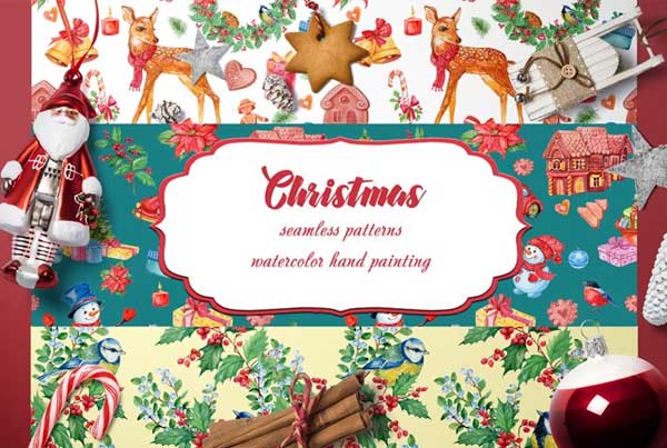 Water Colour Design Christmas Patterns