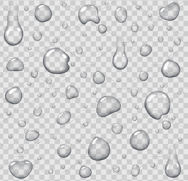 Water Drops on Transparent Background