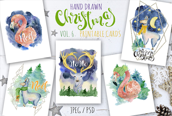 Watercolor Christmas Printable Cards