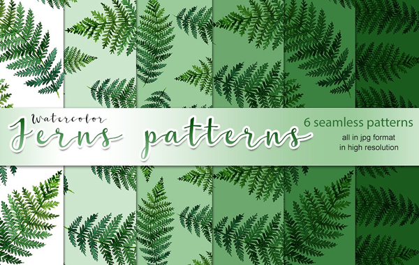 Watercolor Ferns Patterns