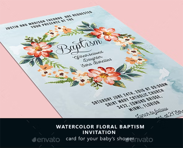 Watercolor Floral Baptism Invitation Banner Template