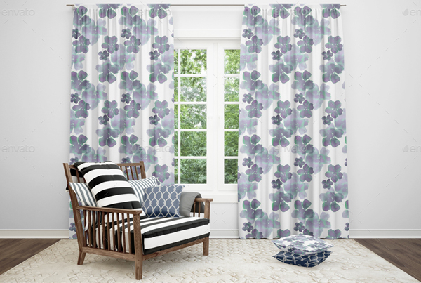 Watercolor Floral PSD Curtains Mockup Pack