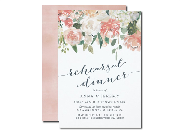 Watercolor Floral Rehearsal Dinner Invitation